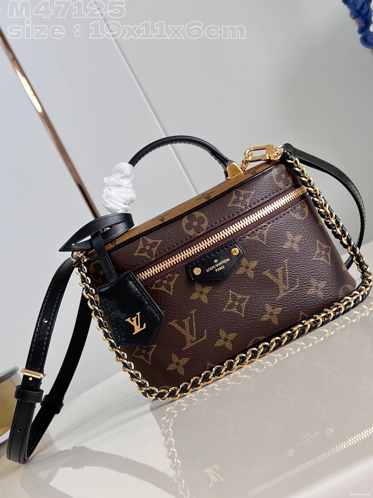 Aaa replica bags 11.5 x 6.5 x CM Pouch-19 Vanity VUITTON Chain LOUIS 0809